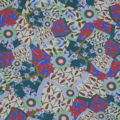 Tissu Viscose Digital Louise fleuris sur fond Bleu - Par 10 cm