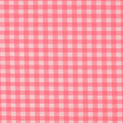 Tissu vichy Lyna Rose fluo Grands carreaux sur fond Blanc - Par 10 cm