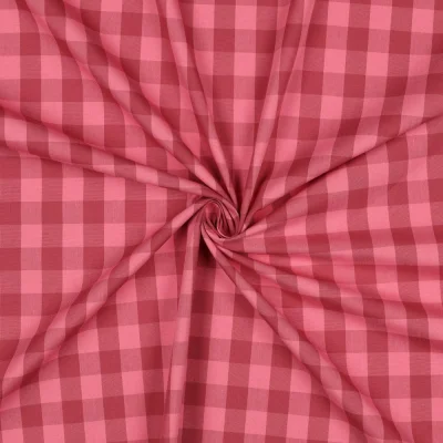 Tissu Popeline de Coton Motif Vichy sur fond Rouge foncé - Par 10 cm