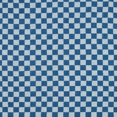 Tissu Double gaze de Coton à carreaux Réversible  Bleu - Par 10 cm