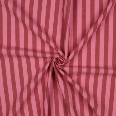 Tissu Popeline de Coton Rayures Roses sur fond Rouge foncé - Par 10 cm