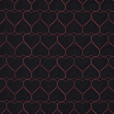 Tissu Doudoune matelassé Sofia coeurs roses sur fond Noir - Par 10 cm
