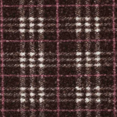 Tissu Fausse fourrure Bouclette Arno carreaux roses sur fond Marron - Par 10 cm