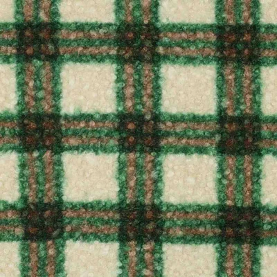 Tissu Fausse fourrure Bouclette Léo carreaux Verts sur fond Beige - Par 10 cm