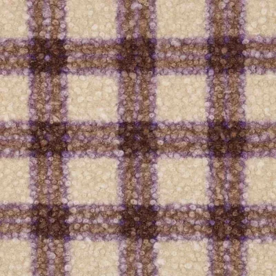 Tissu Fausse fourrure Bouclette Léo carreaux Violets sur fond Beige - Par 10 cm