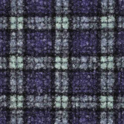 Tissu Fausse fourrure Bouclette Glenn carreaux bleus sur fond Violet - Par 10 cm
