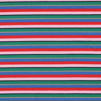 Tissu Jersey Bord Côte rayé Zalya sur fond Multicolore - Par 10 cm