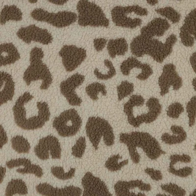 Tissu Fausse fourrure Mouton taches fauves marron sur fond Beige - Par 10 cm