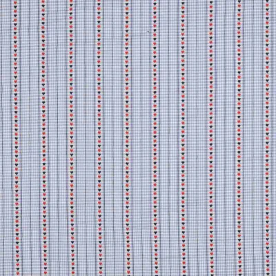 Tissu Vichy Coeurillon sur fond Bleu clair - Par 10 cm