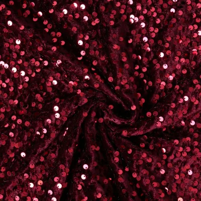 Tissu Velours Soraya à sequins uni  Rouge - Par 10 cm