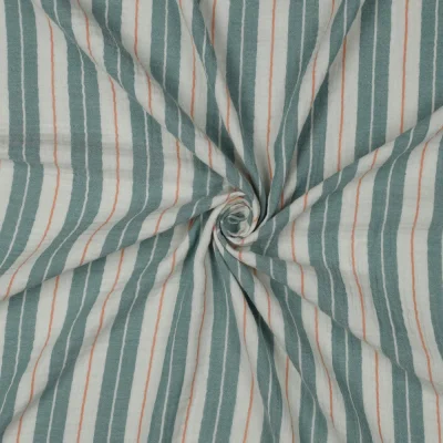 Tissu Double gaze de Coton Rayures Vert sauge sur fond Blanc cassé - Par 10 cm
