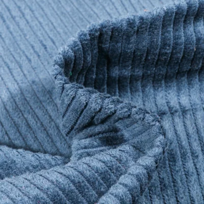 Tissu Velours Grosses côtes Bleu acier - Par 10 cm