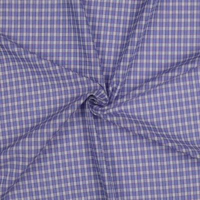 Tissu Voile de Coton fil teint imprimé Petits carreaux lilas sur fond Blanc cassé - Par 10 cm
