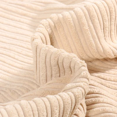 Coupon Tissu Velours minky côtelé envers fausse fourrure mouton Ecru - Coupon de 20 cm