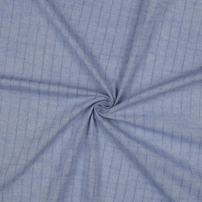 Tissu Coton fil teint rayé Lurex Bleu ciel - Par 10 cm