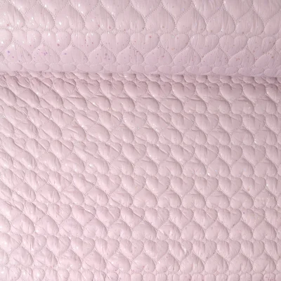 Tissu Doudoune matelassé Kaissa pois irisés sur fond Rose poudré - Par 10 cm