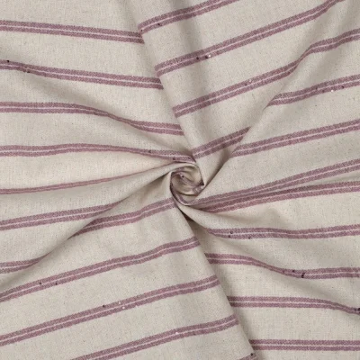 Tissu Lin Sequins rayures Vieux Rose sur fond Naturel - Par 10 cm