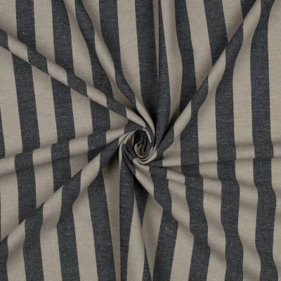 Tissu Lin Viscose rayures Noir sur fond Ecru - Par 10 cm