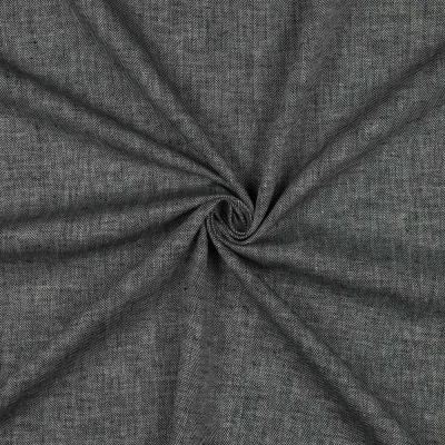 Tissu Coton Lin Chevrons Blanc sur fond Gris anthracite profond - Par 10 cm