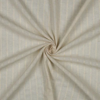 Tissu Jacquard Lin Coton rayures Dorées sur fond Ecru chiné - Par 10 cm