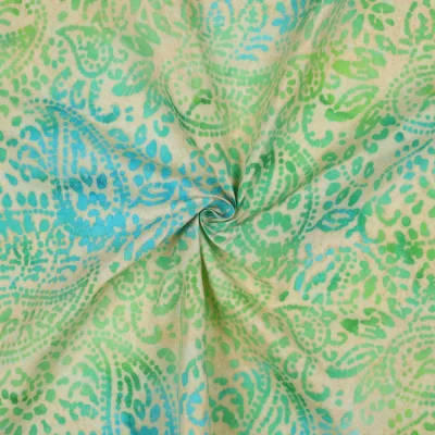 Tissu Batik de Viscose Ethnique sur fond Beige - Par 10 cm
