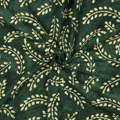 Tissu Batik de Coton fines branches Ecru sur fond Vert profond - Par 10 cm