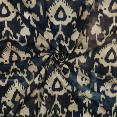 Tissu Batik de Coton motif ethnique Ecru sur fond Noir - Par 10 cm