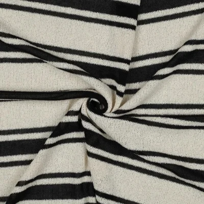Tissu Jacquard Tricoté Rayé Noir sur fond Ecru - Par 10 cm
