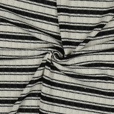 Tissu Jacquard Tricoté Marinière Noir sur fond Ecru - Par 10 cm