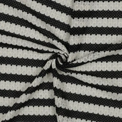 Tissu Jacquard Tricoté Rayures Noir sur fond Ecru - Par 10 cm
