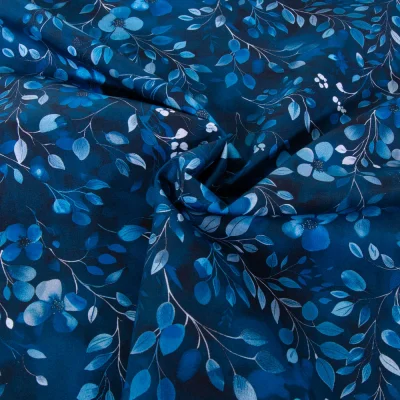 Tissu Popeline de Coton imprimé fleuris Digital Poppy Bleu - Par 10 cm