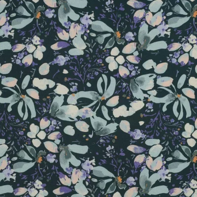 Tissu Viscose stretch Poppy imprimé fleuris Bleu pétrole - Par 10 cm