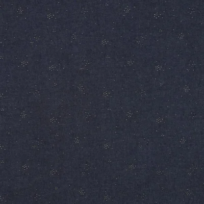 Tissu Chambray Confettis argentés sur fond Bleu foncé - Par 10 cm