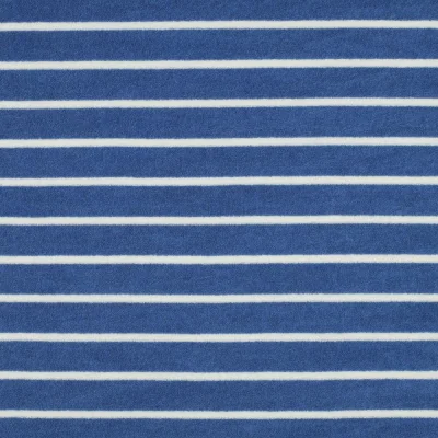Tissu Jersey Eponge Poppy Rayures blanches sur fond Bleu - Par 10 cm