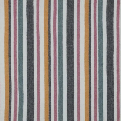 Tissu Double Gaze fil teinté Rayures noir et rose sur fond Blanc - Par 10 cm