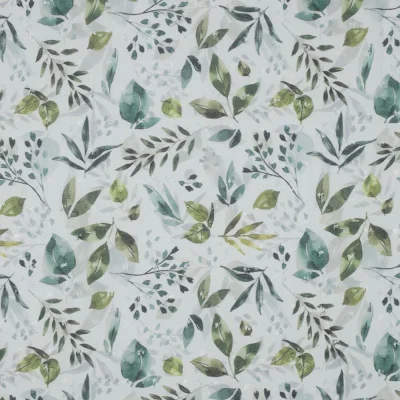 Tissu Plumetis Viscose digital feuilles sur fond Blanc - Par 10 cm
