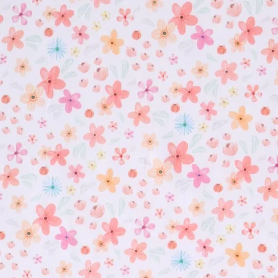 Tissu Jersey stretch fleurs Delya sur fond Blanc - Par 10 cm