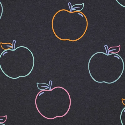 Tissu Jersey imprimé pomme Api Néon sur fond Gris anthracite profond - Par 10 cm