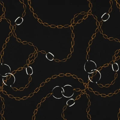 Tissu Jersey Milano chaine Rome doré sur fond Noir profond - Par 10 cm