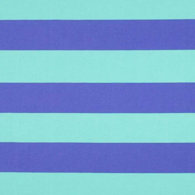 Tissu Toile Canvas rayures Marinella violettes sur fond Bleu turquoise - Par 10 cm