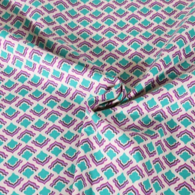 Tissu Popeline de Coton Poppy Mosaïque Andalouse turquoise sur fond Ecru - Par 10 cm