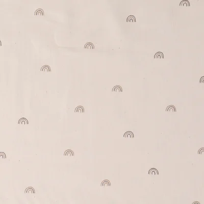 Tissu Coton imprimé arc en ciel Nimoo sur fond Beige clair - Par 10 cm
