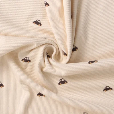 Tissu Jersey Bord Côte stretch Mobbi sur fond Beige - Par 10 cm