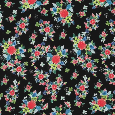 Tissu Ecovero fleurs Noctaflor rouges sur fond Noir profond - Par 10 cm