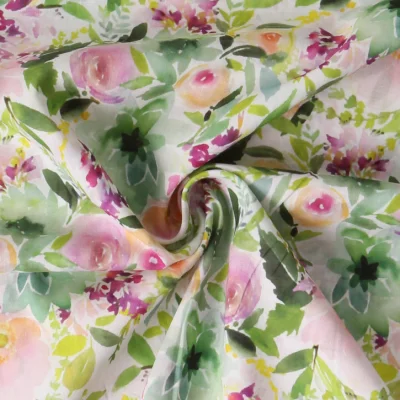 Tissu Voile de Coton fleurs Celesta sur fond Blanc - Par 10 cm