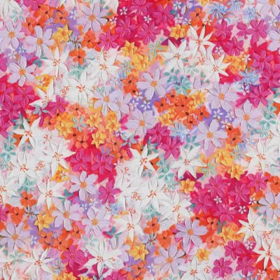 Tissu Viscose Floralys sur fond Multicolore - Par 10 cm
