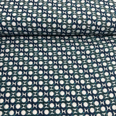 Tissu Viscose Lettra A sur fond Bleu pétrole - Par 10 cm