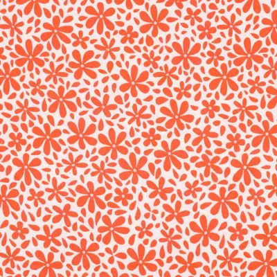 Tissu Double gaze de Coton fleurs Bloomie oranges sur fond Blanc - Par 10 cm