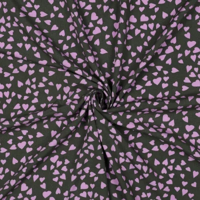 Tissu Viscose EcoVero petits coeurs Lila sur fond Noir - Par 10 cm