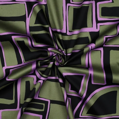 Tissu Coton satiné motifs géométrique sur fond Noir - Par 10 cm